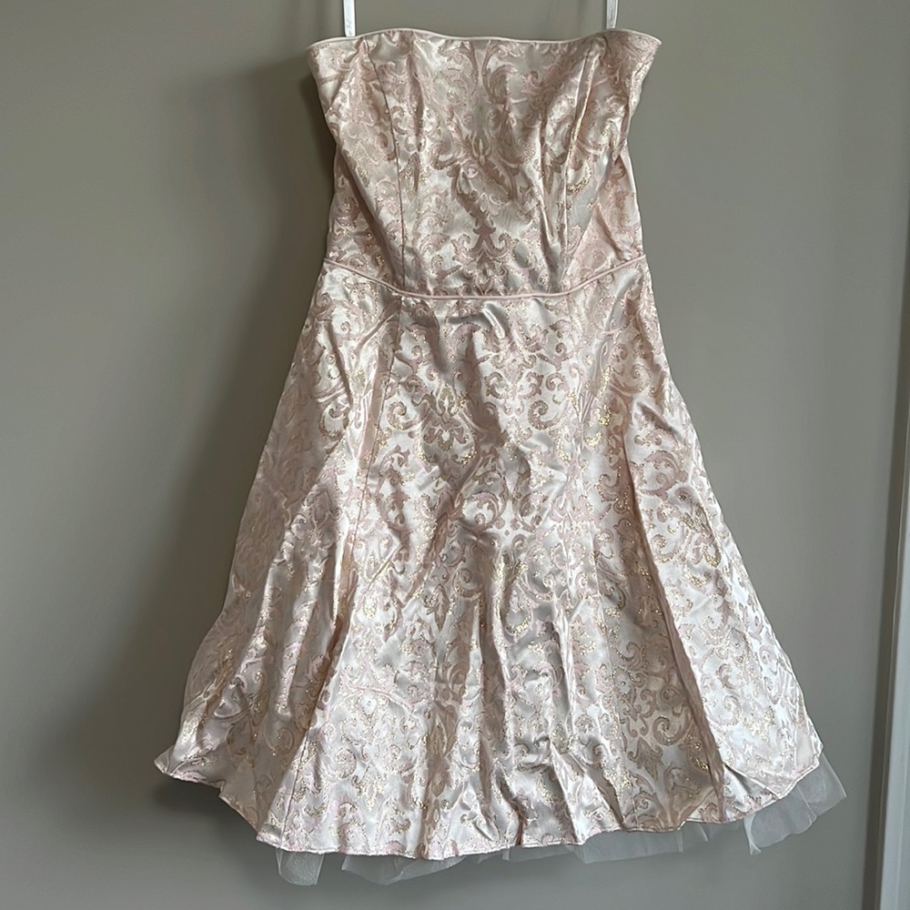 Zum Zum pink and gold mini strapless dress with lace corset back